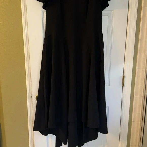 Lane Bryant V-Neck Flutter Short Sleeve Zip Up Tie Around the Waist Black Skirt - Picture 2 of 10